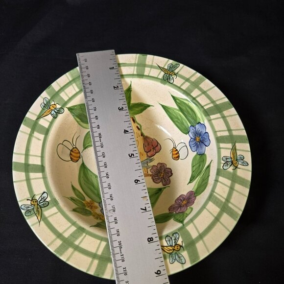 Los Angeles Pottery Laurie Gates Cereal Soup Bowl Bird House Floral Bee Plaid - Picture 7 of 9